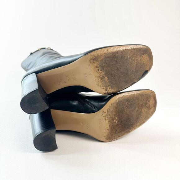 GUCCI Hasler Horsebit Black Leather Boot Size 39.5 US 9.5 Heeled Knee Square Toe - Picture 10 of 13